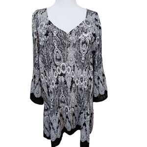 AVENUE Blouse Tunic Top 26/28 3X Accordion Pleat Beads Bling Travel Career Flare